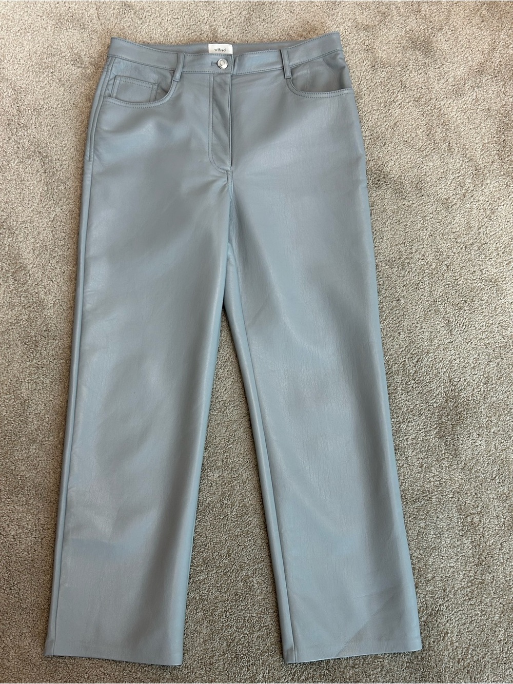 Aritzia Wilfred Faux Leather Straight Leg Pants Light Blue Grey Size 8 - Picture 5 of 14